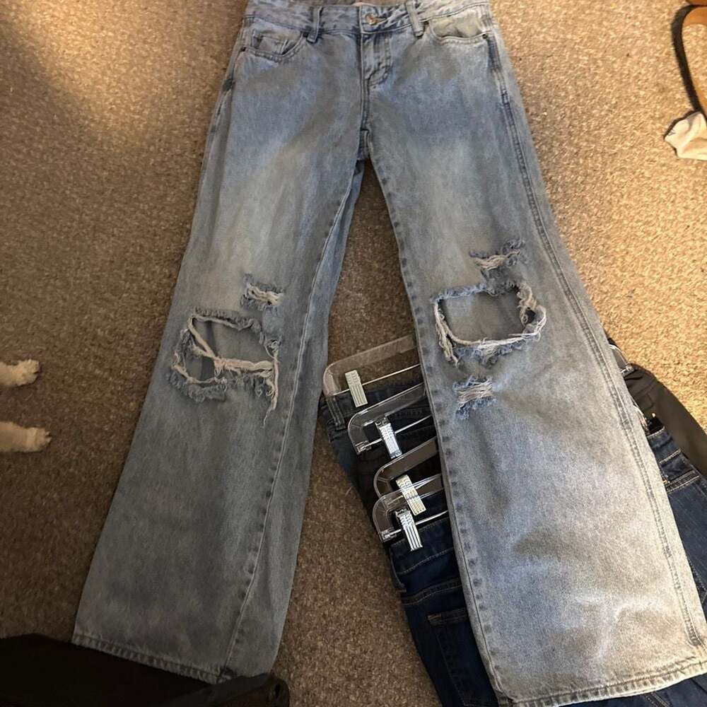 PacSun Pacific Sunwear Distressed Wide Leg Jeans Light Wash 25